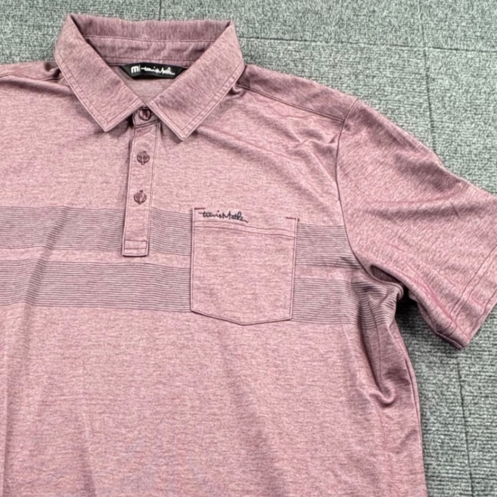 TravisMathew Mens Large Mauve Burgundy Heather Striped Pima Cotton Blend Polo